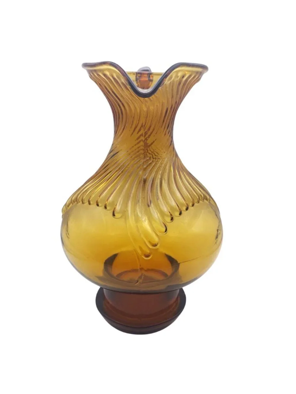 Tiara Exclusives Hurricane Pitcher Amber Indiana Glass Vintage 70s Art Deco